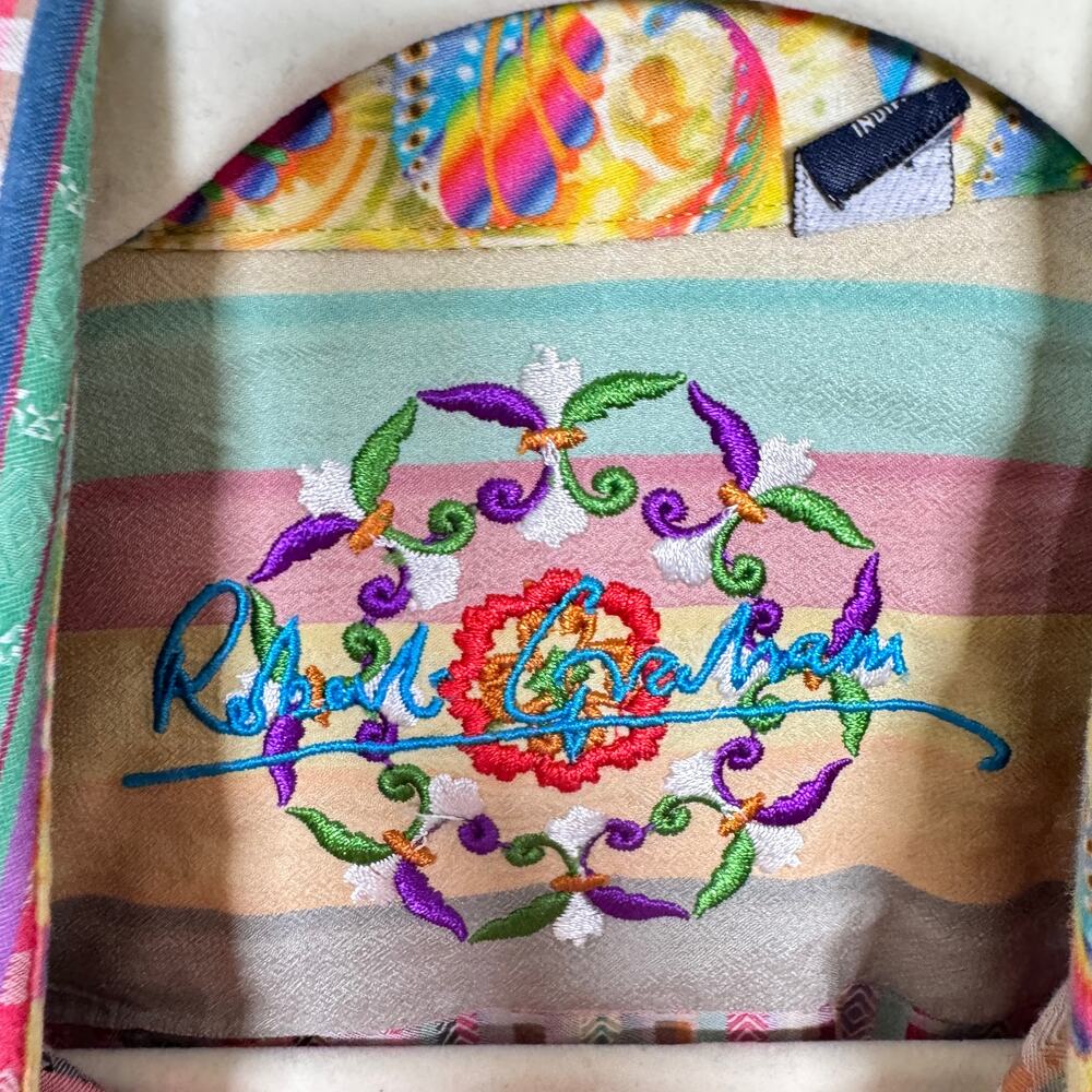 Robert Graham Mens Long Sleeve Button Shirt Size M Flip Cuff Bold Bright - Picture 2 of 10